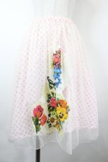 画像1: Emily Temple cute / コラージュ風ドットチュール重ねスカート  白×ピンク I-26-06-05-059-ET-SK-TE-ZI (1)