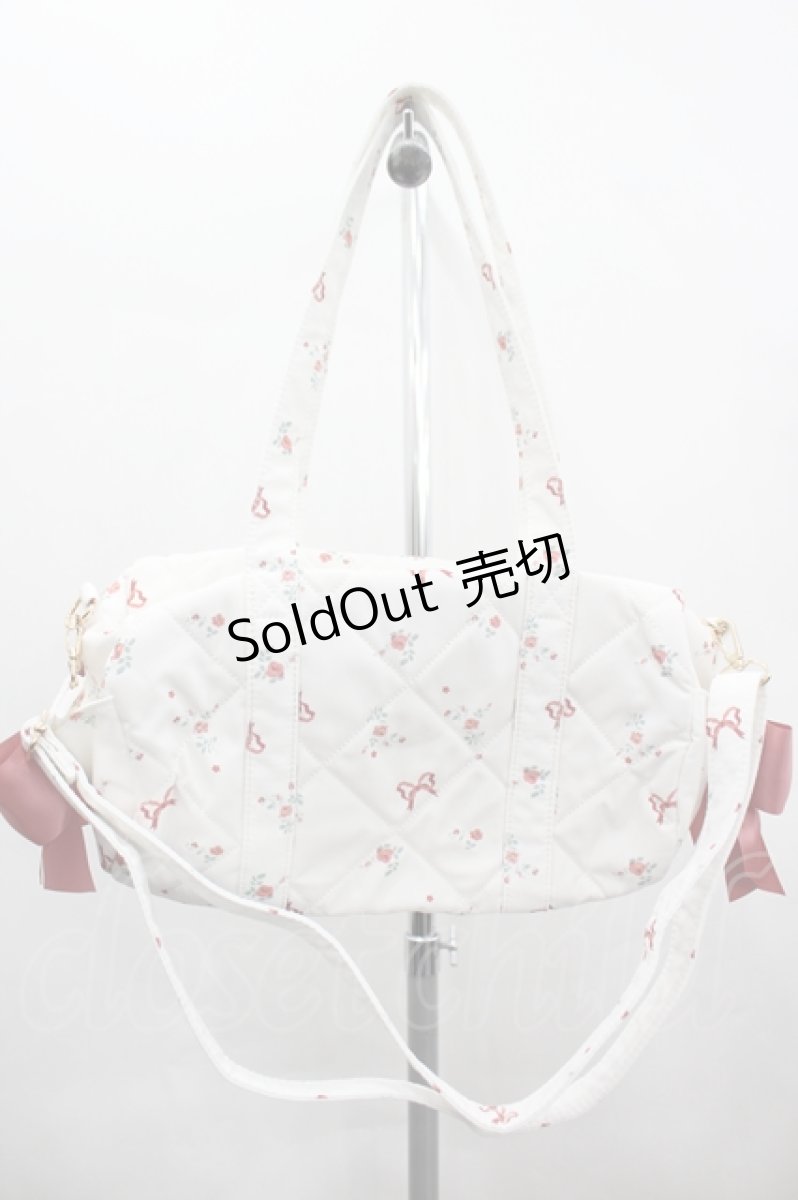 画像2: Maison de FLEUR / フラワーリボンプリント2WAYボストンバッグ  白Ｘピンク I-26-06-05-090-LO-BG-SA-ZI (2)