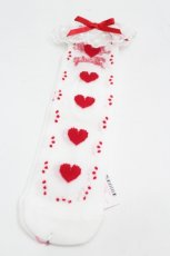 画像1: Angelic Pretty / Charming Heartクルー丈ソックス  白Ｘ赤 I-26-06-05-126-AP-ZA-SA-ZI (1)