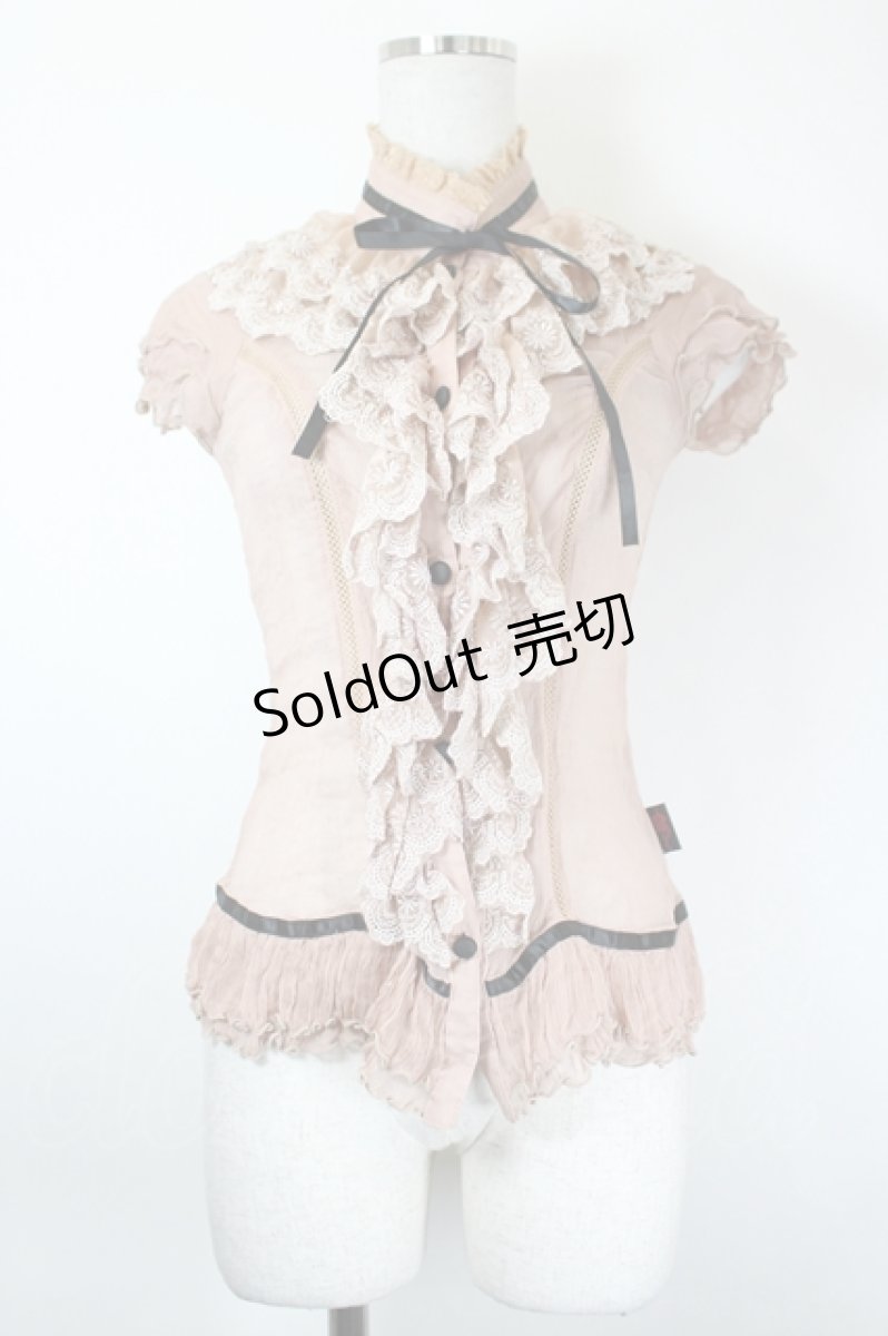 画像1: Ozz On / レースフリルハイネックノースリーブブラウス  ピンクＸ黒 I-26-06-05-023-OO-BL-SA-ZI (1)
