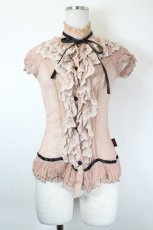 画像1: Ozz On / レースフリルハイネックノースリーブブラウス  ピンクＸ黒 I-26-06-05-023-OO-BL-SA-ZI (1)