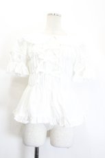 画像1: metamorphose / ハートレースシャーリング半袖ブラウス 1 白 I-26-06-06-001-ME-BL-TE-ZI (1)