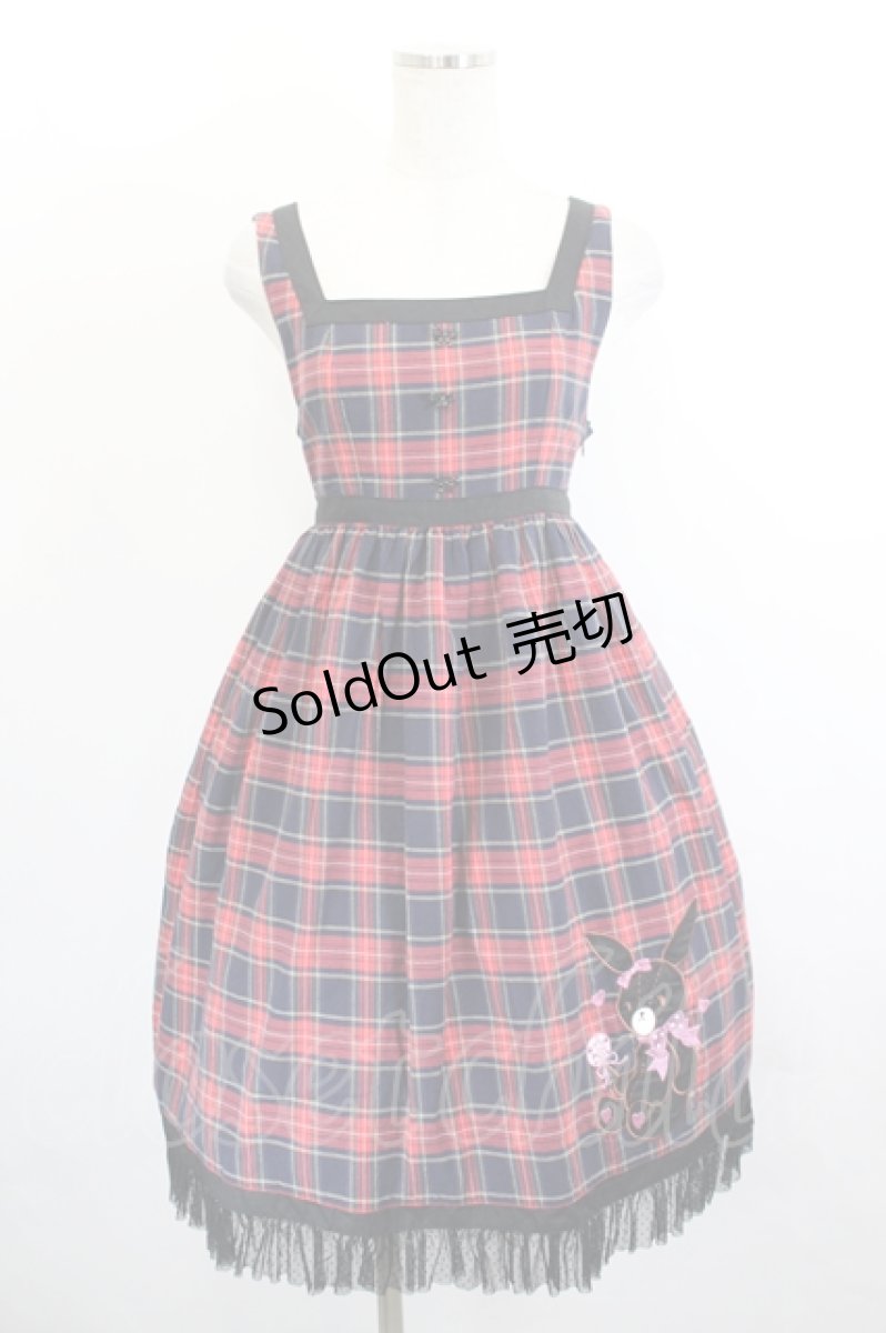 画像1: metamorphose Crown Label / うさぎアップリケタータンチェックジャンパースカート  赤系タータンチェック I-26-06-06-032-ME-OP-TE-ZI (1)