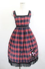 画像1: metamorphose Crown Label / うさぎアップリケタータンチェックジャンパースカート  赤系タータンチェック I-26-06-06-032-ME-OP-TE-ZI (1)