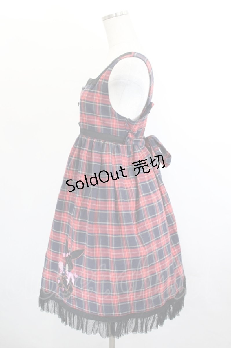 画像2: metamorphose Crown Label / うさぎアップリケタータンチェックジャンパースカート  赤系タータンチェック I-26-06-06-032-ME-OP-TE-ZI (2)