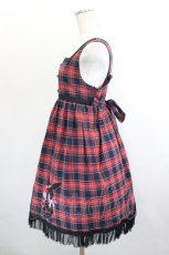 画像2: metamorphose Crown Label / うさぎアップリケタータンチェックジャンパースカート  赤系タータンチェック I-26-06-06-032-ME-OP-TE-ZI (2)