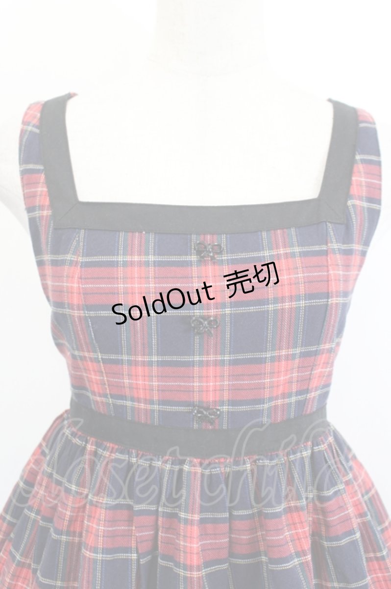 画像5: metamorphose Crown Label / うさぎアップリケタータンチェックジャンパースカート  赤系タータンチェック I-26-06-06-032-ME-OP-TE-ZI (5)