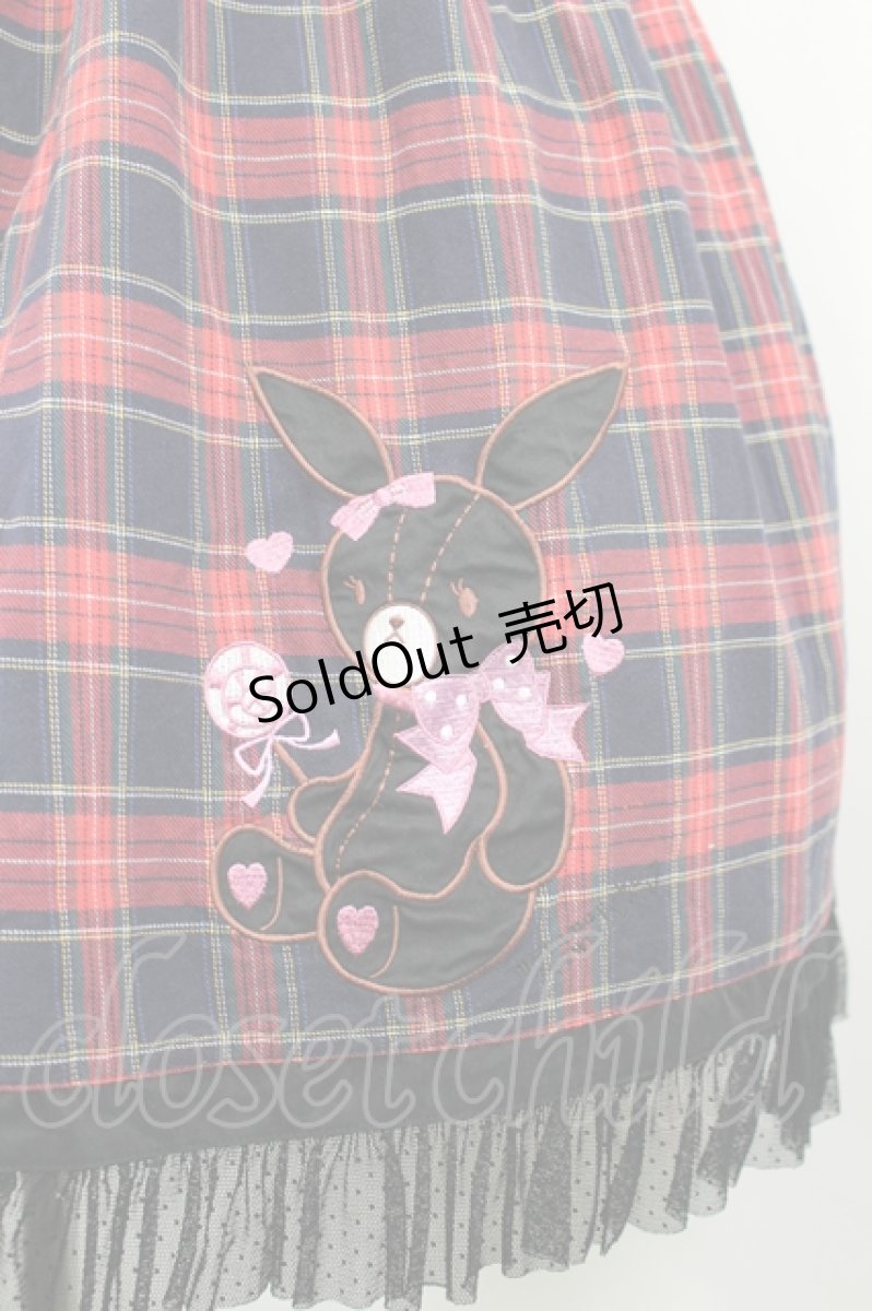 画像6: metamorphose Crown Label / うさぎアップリケタータンチェックジャンパースカート  赤系タータンチェック I-26-06-06-032-ME-OP-TE-ZI (6)
