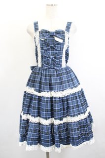 axes femme kawaii / タータンチェックジャンスカ M ブルー I-26-06-06