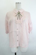 画像1: axes femme / ストライプラッフルフリルブラウス F ピンク I-26-06-08-012-AX-BL-SA-ZI (1)