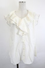 画像1: axes femme / ピコミシンフリル襟ブラウス M 白 I-26-06-08-013-AX-BL-SA-ZI (1)