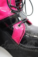 画像7: YOSUKE / 2連ベルト編み上げブーツ 約24~25CM(外側採寸) 黒Ｘ濃ピンク I-26-06-08-129-PU-SH-SA-ZI (7)