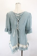 画像2: axes femme / Vネックフリルレースカーディガン M サックス I-26-06-11-044-AX-TO-SA-ZI (2)