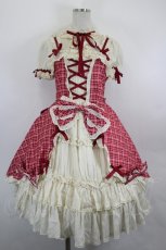 画像1: 告白気球家 / クラシックチェック柄ジャンパースカートセット（日奈森亜夢ver.） M 生成りＸ赤 I-26-06-11-056-LO-OP-SA-ZI (1)