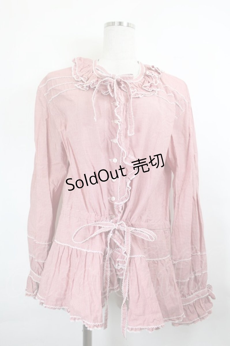 画像1: PINK HOUSE / ギンガムチェックフリルブラウス  レッド I-26-06-12-010-LO-BL-SA-ZI (1)