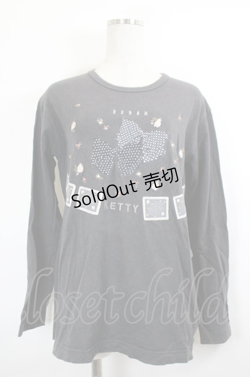 画像1: KETTY / ドット&チェックリボン刺繍ワッペンカットソー  黒 I-26-06-12-025-LO-TO-SA-ZI (1)