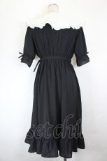 画像2: DearMyLove / 編み上げリボン刺繍襟半袖ワンピース M 黒Ｘ白 I-26-06-16-077-GO-OP-SA-ZI (2)