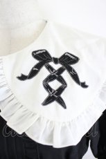 画像3: DearMyLove / 編み上げリボン刺繍襟半袖ワンピース M 黒Ｘ白 I-26-06-16-077-GO-OP-SA-ZI (3)