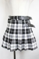 画像1: DimMoire / ベルトプリーツミニスカート  黒ｘ白チェック I-26-06-18-084-PU-SK-SA-ZI (1)