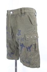 画像2: HELL CAT PUNKS / ラクガキ風ハーフカーゴパンツ  カーキＸ黒 I-26-06-18-091-PU-PA-SA-ZI (2)