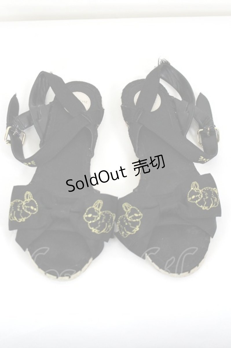 画像1: Franche Lippee / うさぎ刺繍サンダル 約25CM(内側採寸) 黒 I-26-06-18-126-LO-SH-SA-ZTK045 (1)