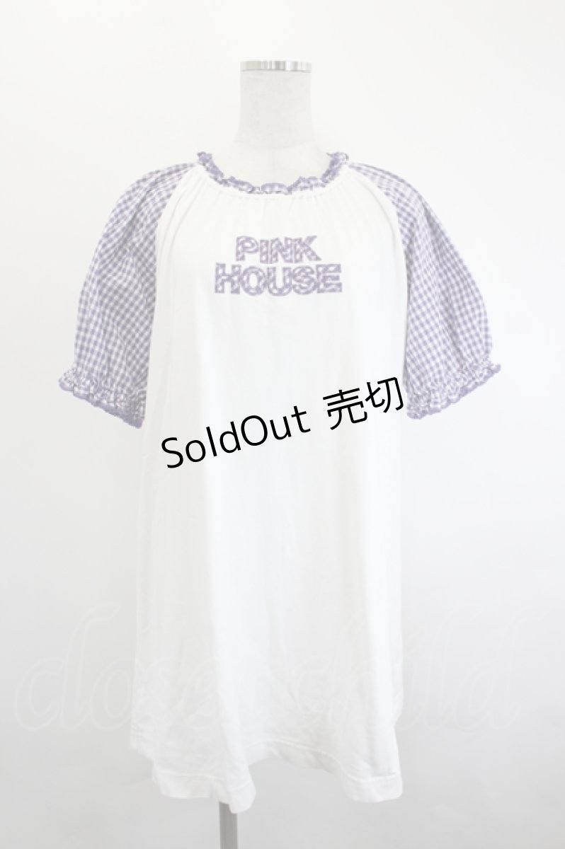 画像1: PINK HOUSE / ロゴパッチカットソーチュニック  白×パープル I-26-06-21-064-LO-TO-TE-ZI (1)