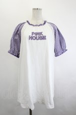 画像1: PINK HOUSE / ロゴパッチカットソーチュニック  白×パープル I-26-06-21-064-LO-TO-TE-ZI (1)