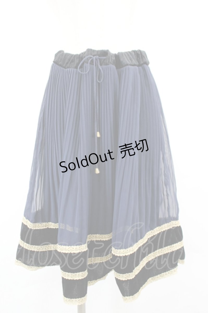 画像1: axes femme / ベロア切替シフォンプリーツスカート  ネイビー I-26-06-21-103-AX-SK-TE-ZI (1)