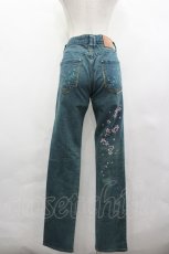画像2: gouk / 桜ptデニムパンツ  青Ｘピンク I-26-06-21-114-GO-PA-SA-ZI (2)
