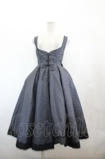 画像1: ORIGINAL PROJECT / 薔薇格子刺繍ジャンパースカートセット  グレーＸ黒 I-26-06-23-053-LO-OP-SA-ZI (1)