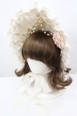 画像1: LOLITAその他(お買取対象外) / フラワーモチーフレースハーフボンネット  アイボリーＸピンク I-26-06-23-083-LO-AC-SA-ZI (1)