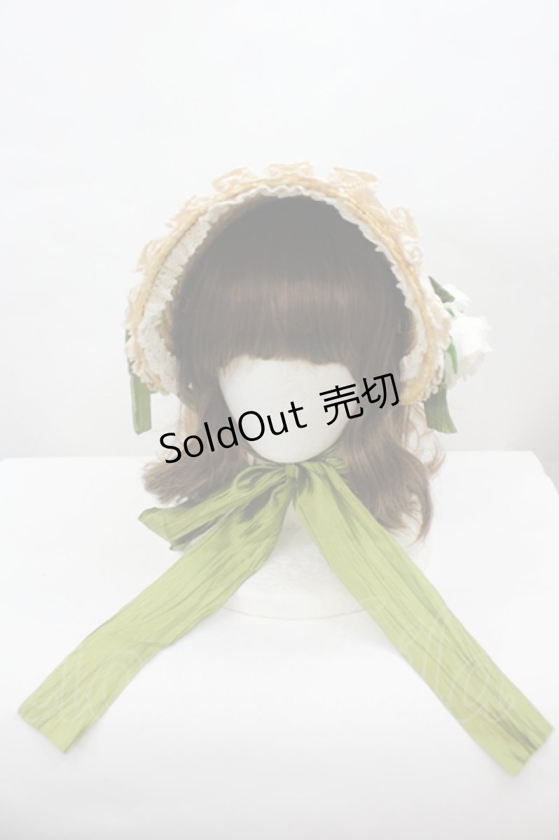 画像1: LOLITAその他(お買取対象外) / 薔薇モチーフ麦わらヘッドドレス  白Ｘ緑Ｘブラウン I-26-06-23-084-LO-AC-SA-ZI (1)