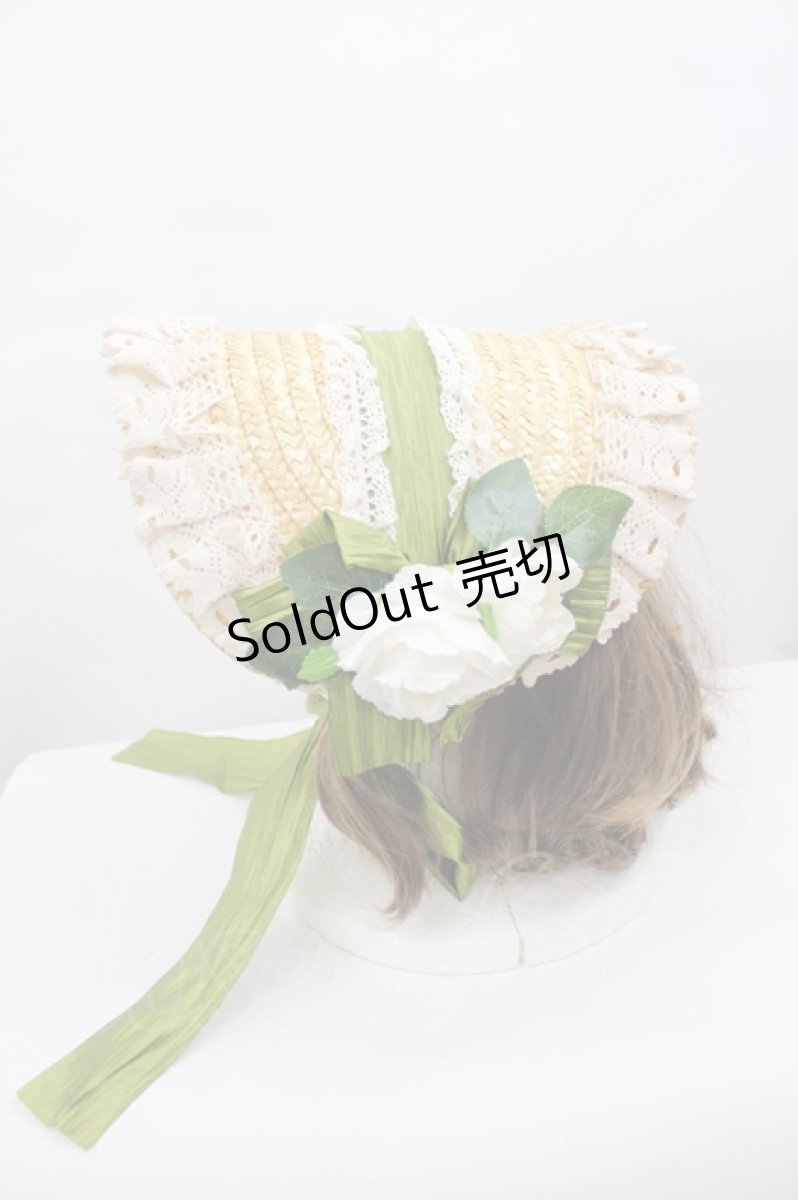 画像2: LOLITAその他(お買取対象外) / 薔薇モチーフ麦わらヘッドドレス  白Ｘ緑Ｘブラウン I-26-06-23-084-LO-AC-SA-ZI (2)