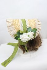 画像2: LOLITAその他(お買取対象外) / 薔薇モチーフ麦わらヘッドドレス  白Ｘ緑Ｘブラウン I-26-06-23-084-LO-AC-SA-ZI (2)