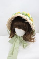 画像1: LOLITAその他(お買取対象外) / チューリップ風モチーフ麦わらヘッドドレス  緑ｘ黄色ｘ生成り I-26-06-23-085-LO-AC-SA-ZI (1)