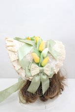 画像2: LOLITAその他(お買取対象外) / チューリップ風モチーフ麦わらヘッドドレス  緑ｘ黄色ｘ生成り I-26-06-23-085-LO-AC-SA-ZI (2)