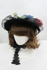 画像1: LOLITAその他(お買取対象外) / フラワーリボンモチーフチュールハット  黒ＸピンクＸサックス I-26-06-23-092-LO-AC-SA-ZI (1)