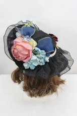 画像2: LOLITAその他(お買取対象外) / フラワーリボンモチーフチュールハット  黒ＸピンクＸサックス I-26-06-23-092-LO-AC-SA-ZI (2)