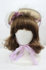 画像1: LOLITAその他(お買取対象外) / ローズリボン&はしごレース麦わらハット  アイボリーＸパープル I-26-06-23-096-LO-AC-SA-ZI (1)