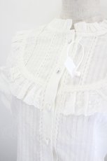 画像2: Uncle's Workshop / ハイネックフリル半袖ブラウス S 白 I-26-06-23-012-LO-BL-SA-ZI (2)