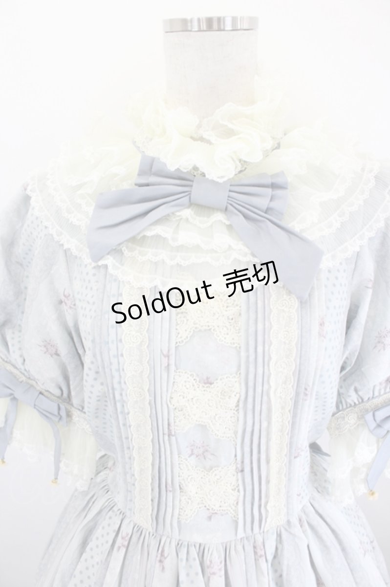 画像2: Sakya Lolita / フラワーブーケ&レース縦プリントハイネック半袖ワンピース M サックス I-26-06-23-034-LO-OP-SA-ZI (2)