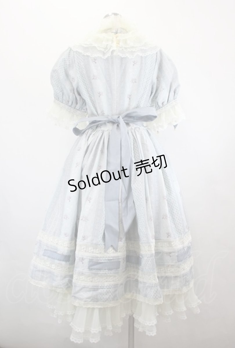 画像3: Sakya Lolita / フラワーブーケ&レース縦プリントハイネック半袖ワンピース M サックス I-26-06-23-034-LO-OP-SA-ZI (3)