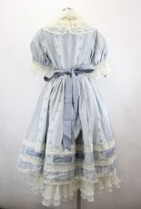 画像3: Sakya Lolita / フラワーブーケ&レース縦プリントハイネック半袖ワンピース M サックス I-26-06-23-034-LO-OP-SA-ZI (3)
