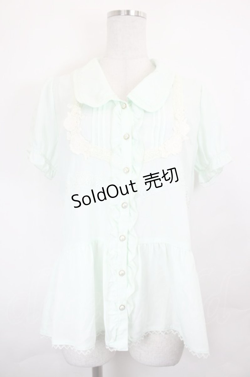 画像1: axes femme / フロントピンタックレース半袖ブラウス  ミントＸアイボリー I-26-06-25-032-AX-BL-SA-ZI (1)