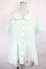 画像1: axes femme / フロントピンタックレース半袖ブラウス  ミントＸアイボリー I-26-06-25-032-AX-BL-SA-ZI (1)