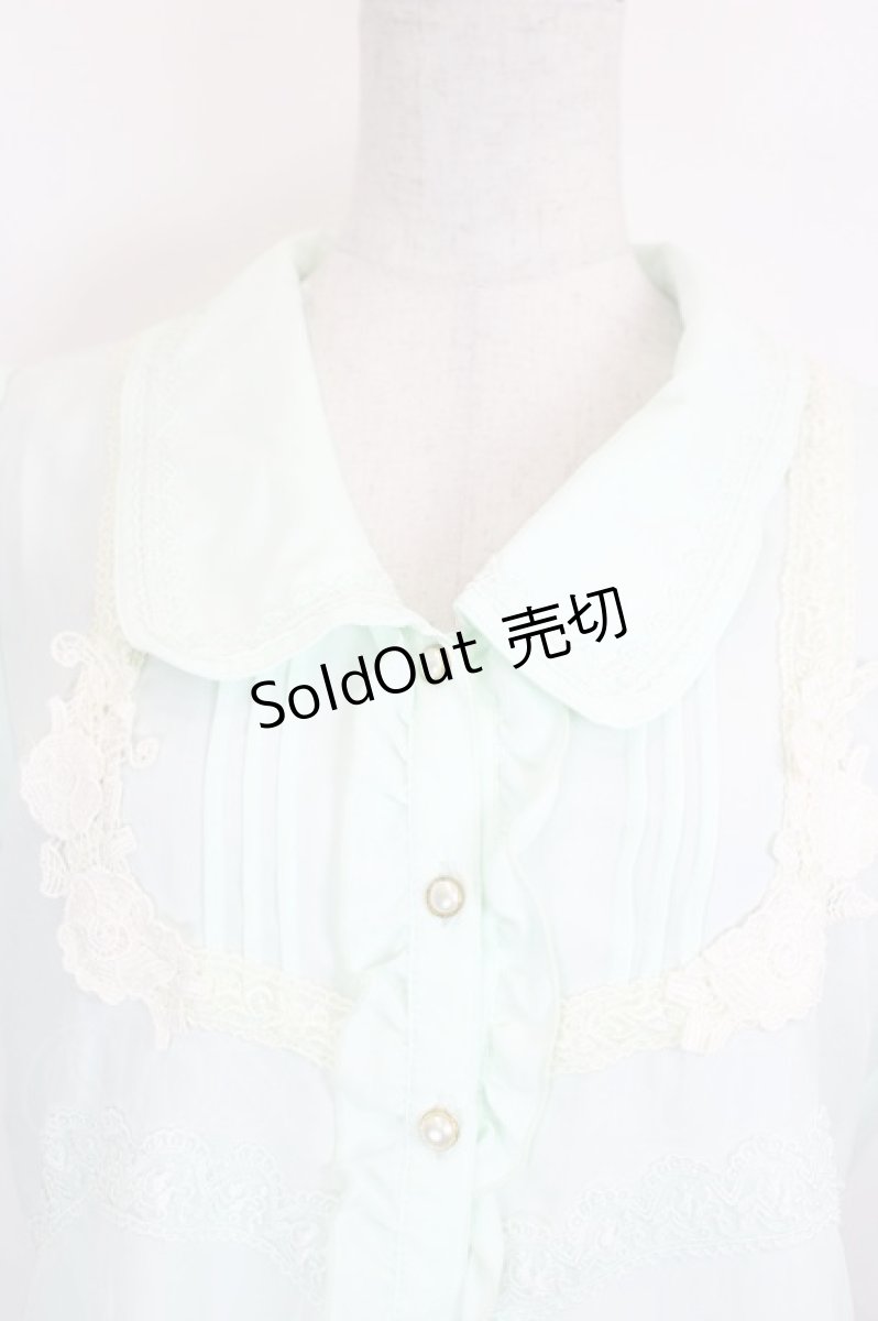 画像3: axes femme / フロントピンタックレース半袖ブラウス  ミントＸアイボリー I-26-06-25-032-AX-BL-SA-ZI (3)