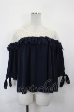 画像1: axes femme / 袖リボンレースプルオーバー  ネイビーＸ白 I-26-06-25-033-AX-TO-SA-ZI (1)