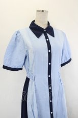 画像4: axes femme / ストライプ配色シャツワンピース  ブルー I-26-06-27-051-AX-OP-TE-ZI (4)