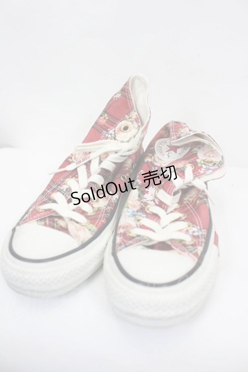 画像1: PINK HOUSE / CONVERSE X PINK HOUSE フラワーチェックプリントハイカットスニーカー 24.5 赤チェック I-26-06-27-130-LO-SH-TE-ZI (1)
