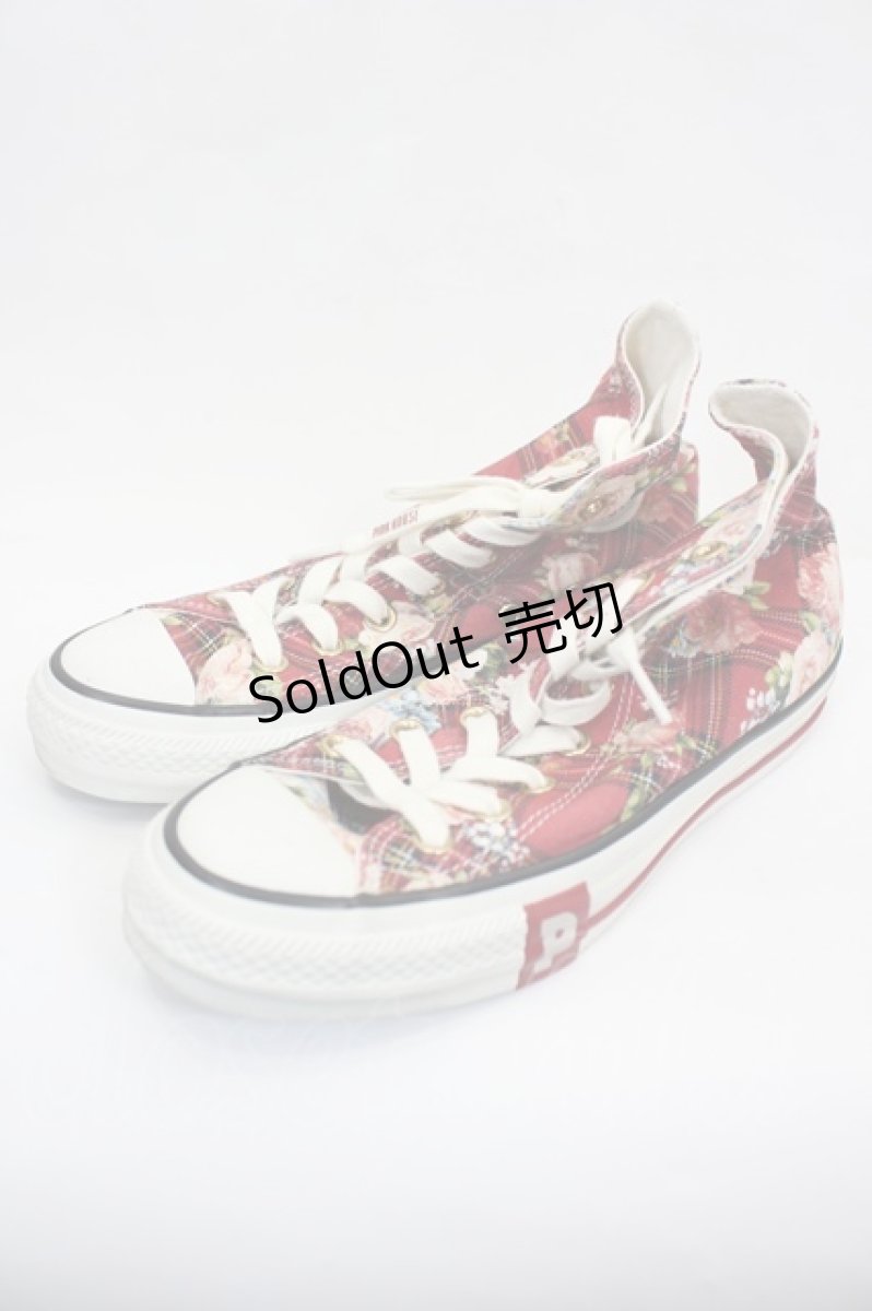 画像2: PINK HOUSE / CONVERSE X PINK HOUSE フラワーチェックプリントハイカットスニーカー 24.5 赤チェック I-26-06-27-130-LO-SH-TE-ZI (2)